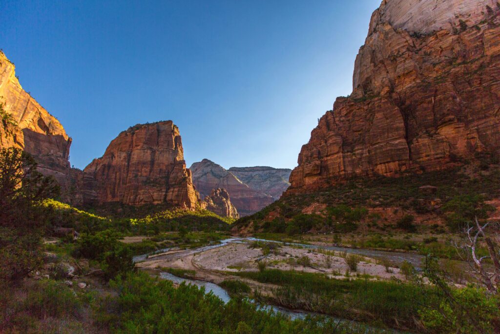 pexels photo 248820 248820 Scenic landscape of Zion National Park with towering canyons and a winding river.